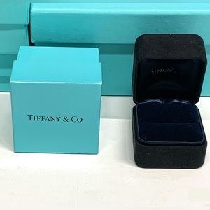 Tiffany & Co. Black Suede Empty Ring Box + Outer Tiffany Blue Box Presentation